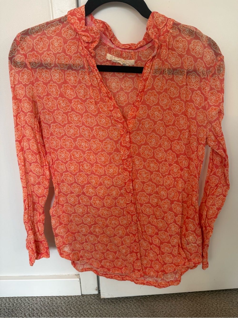 Women's Coral Floral Print Long-Sleeve Blouse